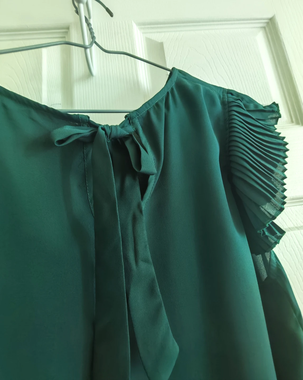 Women's Green Blouse with Pleated Sleeves
