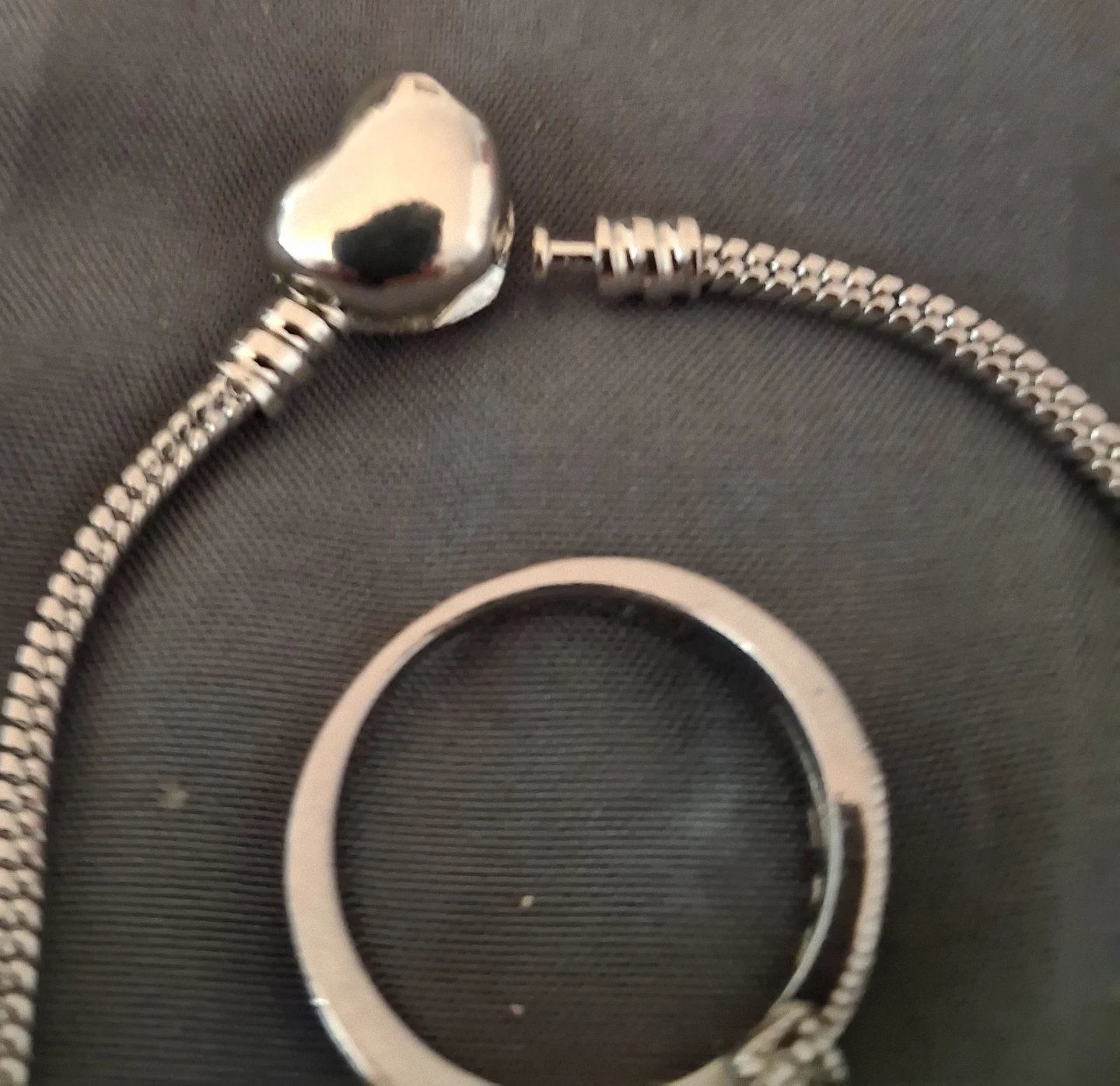 Silver Tone Bracelet with Heart Charm and Ring - photo 4
