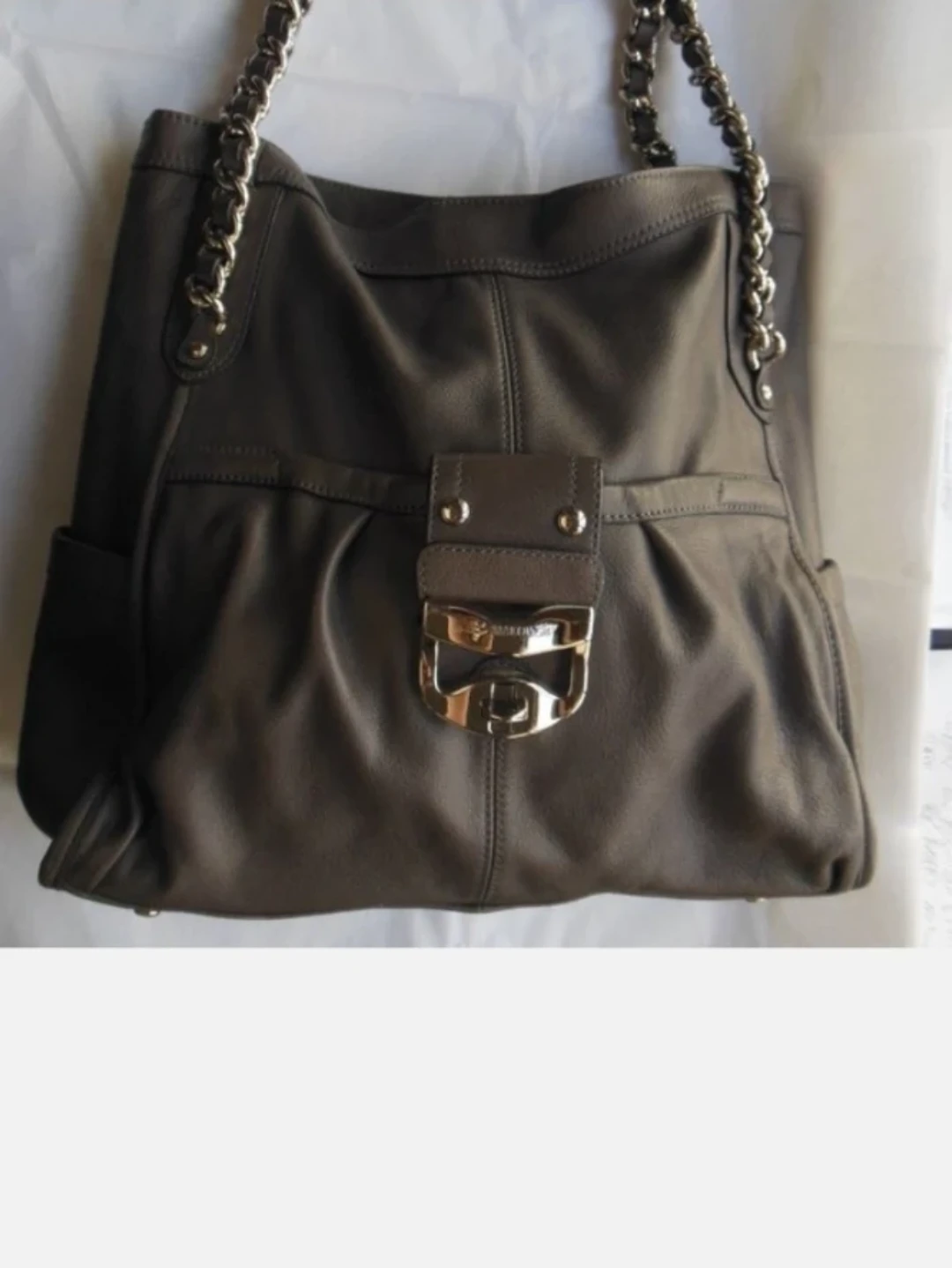 New Gray Leather Shoulder Bag Purse by B. Makowsky