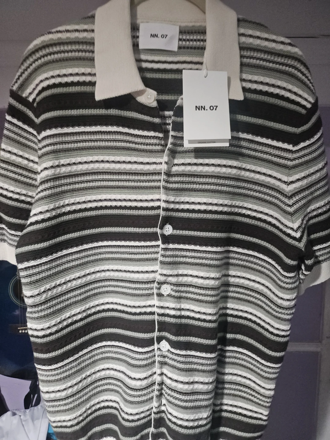 NN. 07 Noland Polo Cardigan - Green Stripe
