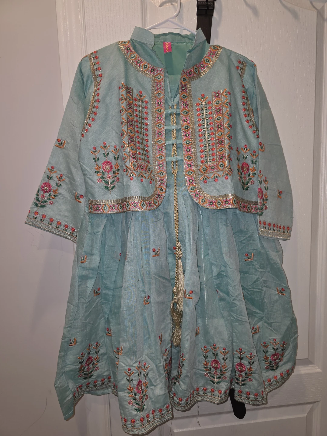 Kids Kameez Shalwar with Embroidered Jacket - Blue