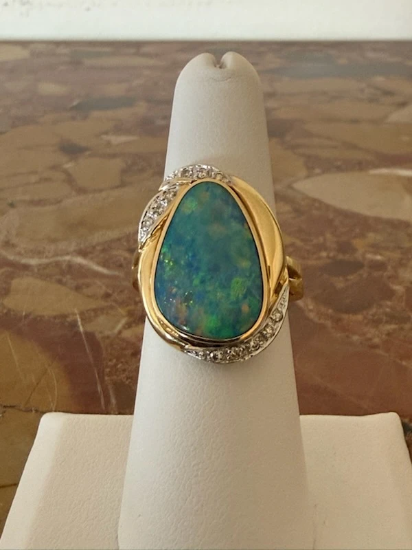 14K Gold Australian and Diamond Ring