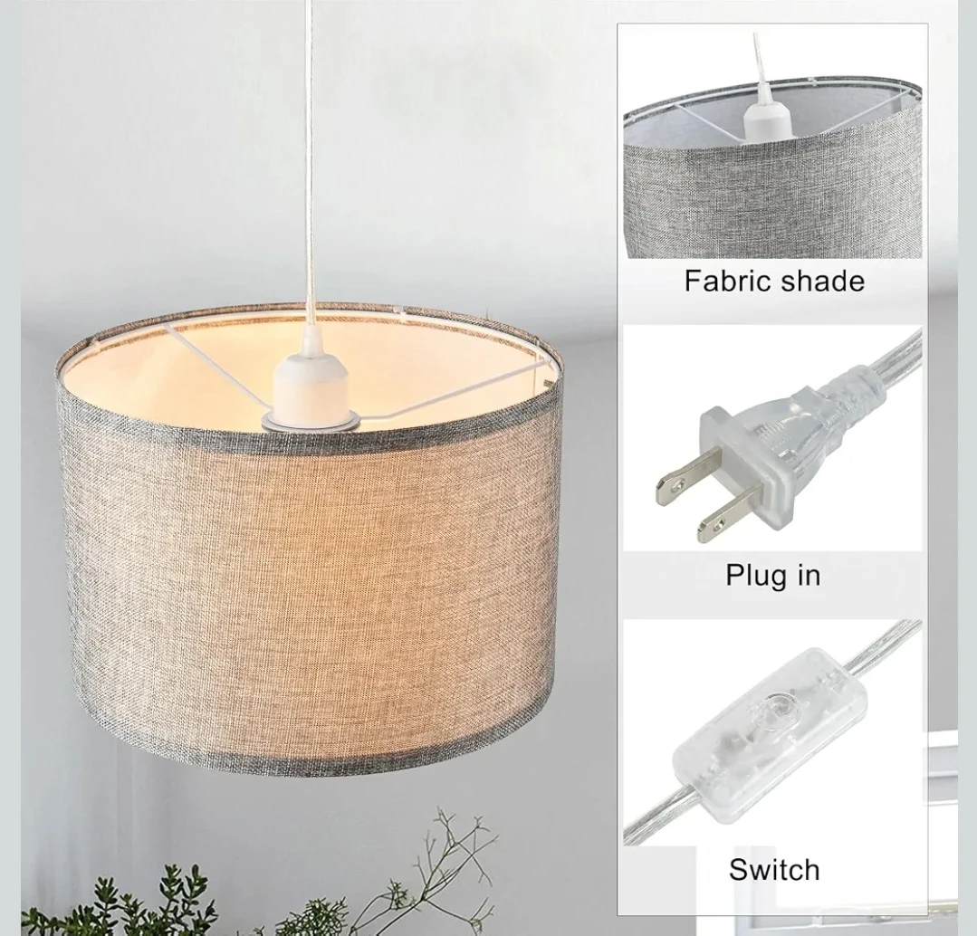 2 Pack Grey Fabric Pendant Lights with 15Ft Cords - photo 3