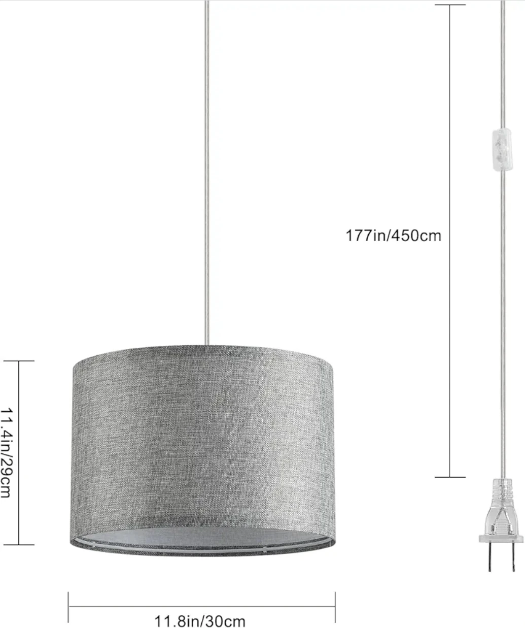 2 Pack Grey Fabric Pendant Lights with 15Ft Cords - photo 5
