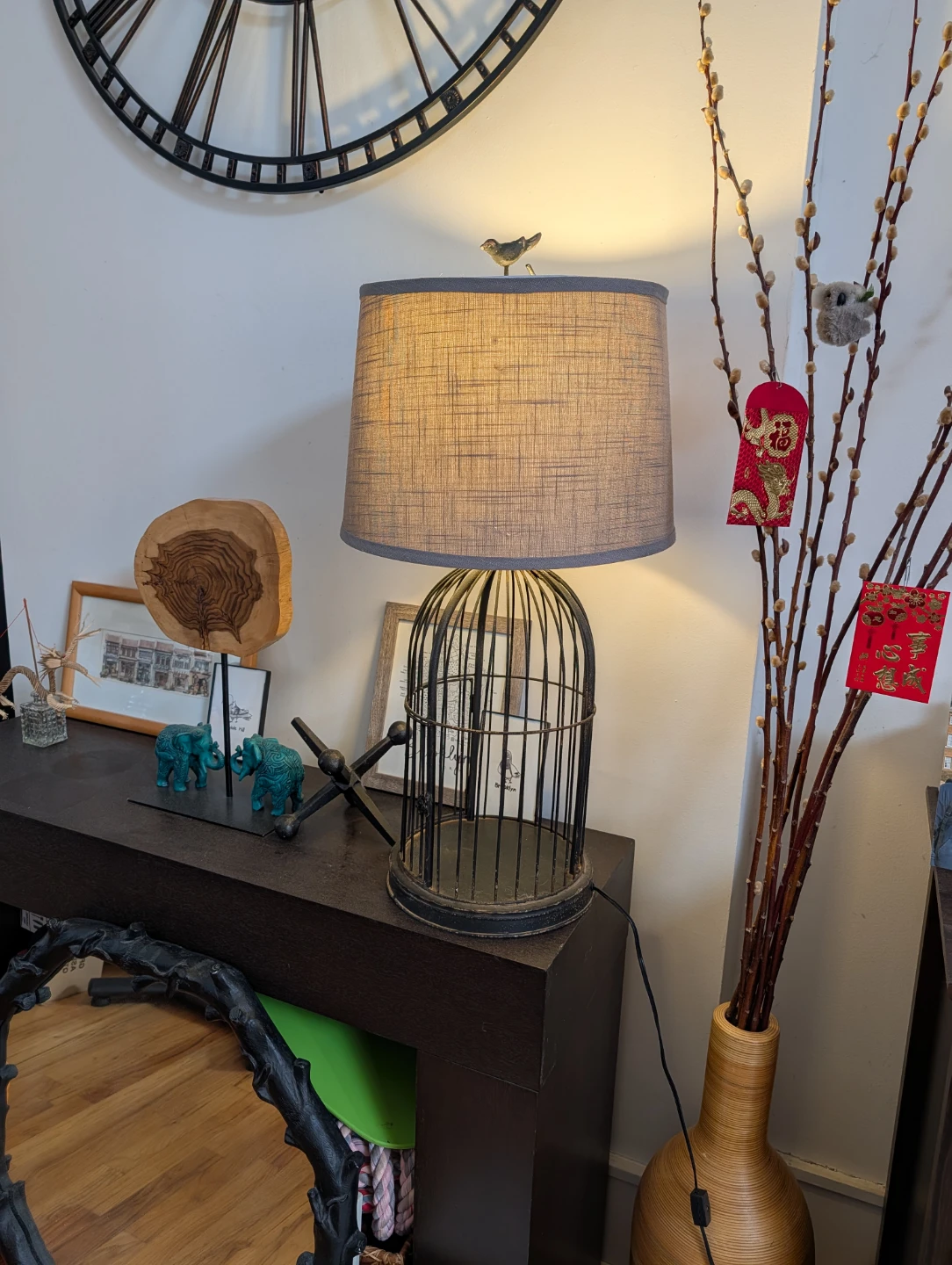 Birdcage Table Lamp with Bird Accent