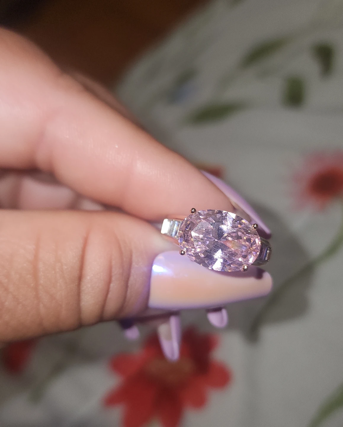 Gold platted Pink Oval Cut Ring with Baguette Accents - photo 3