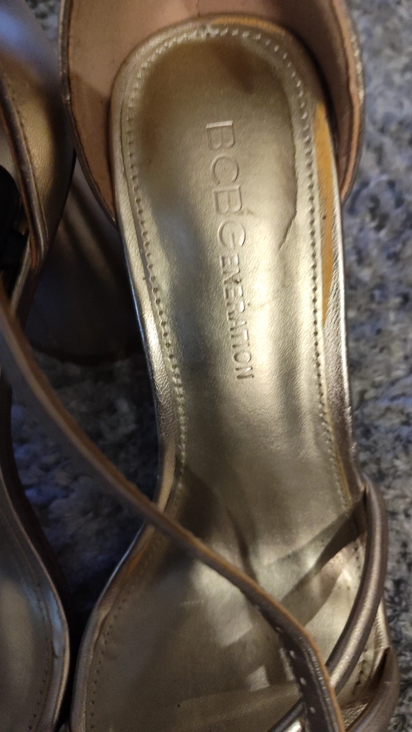 BCBGeneration Gold Strappy Block Heel Sandals