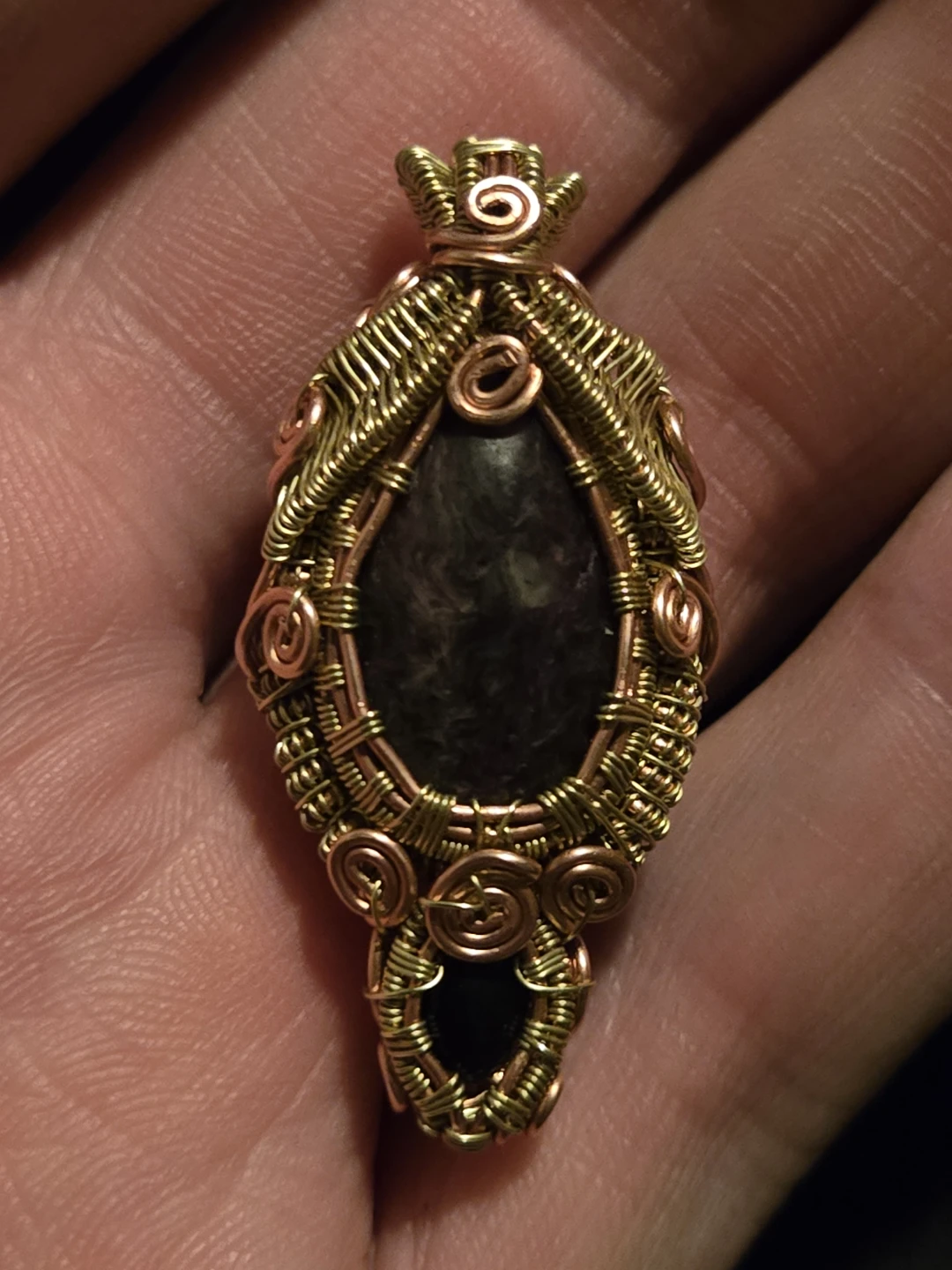 Charoite and Black Tourmalime Wire-Wrapped Pendant - photo 2