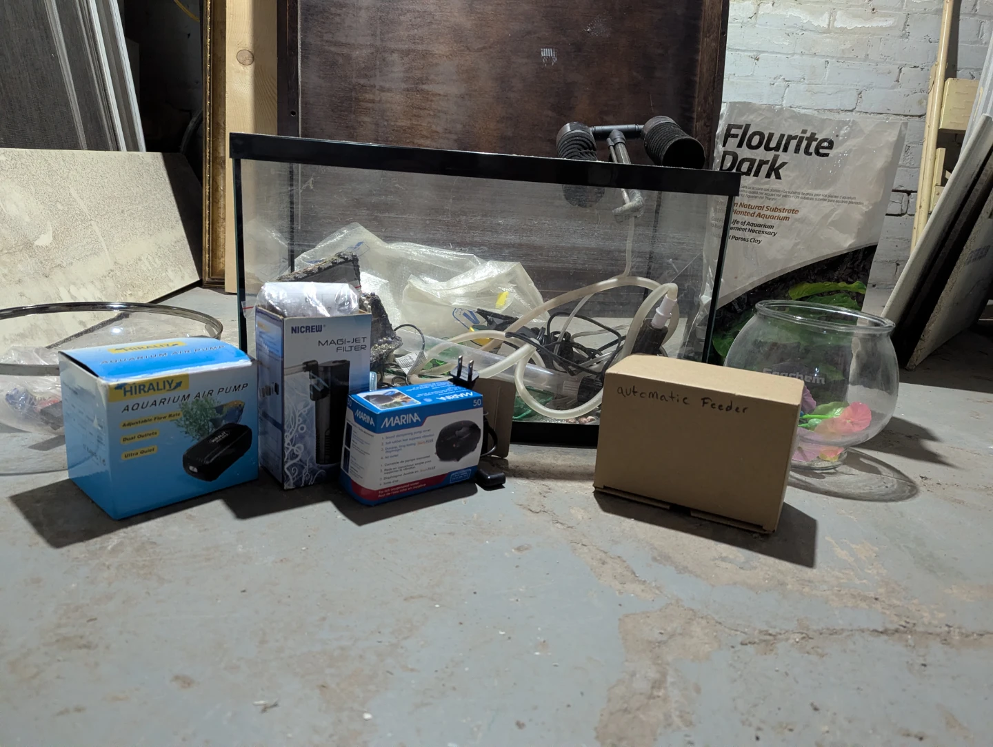 Aquarium Setup Bundle: Tank, Filter, Air Pump, Feeder