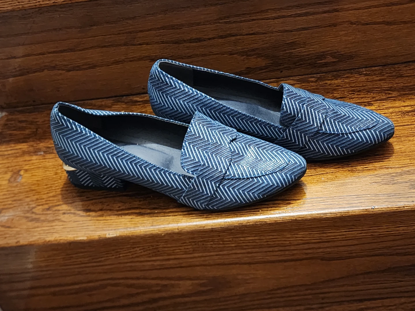 Blue Herringbone Loafers