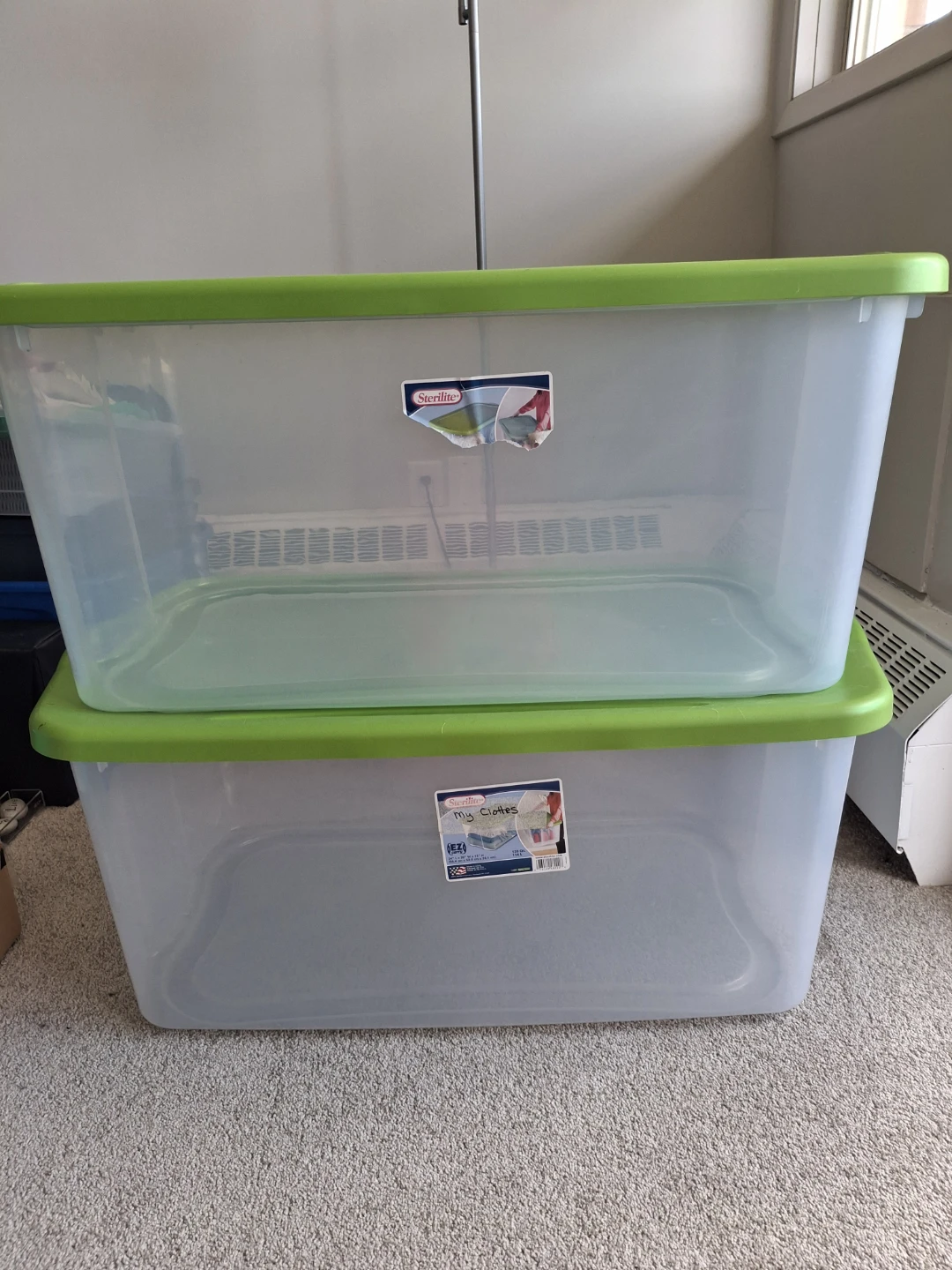 Sterilite 120 Qt. Storage Bin - Clear/Green $25 each