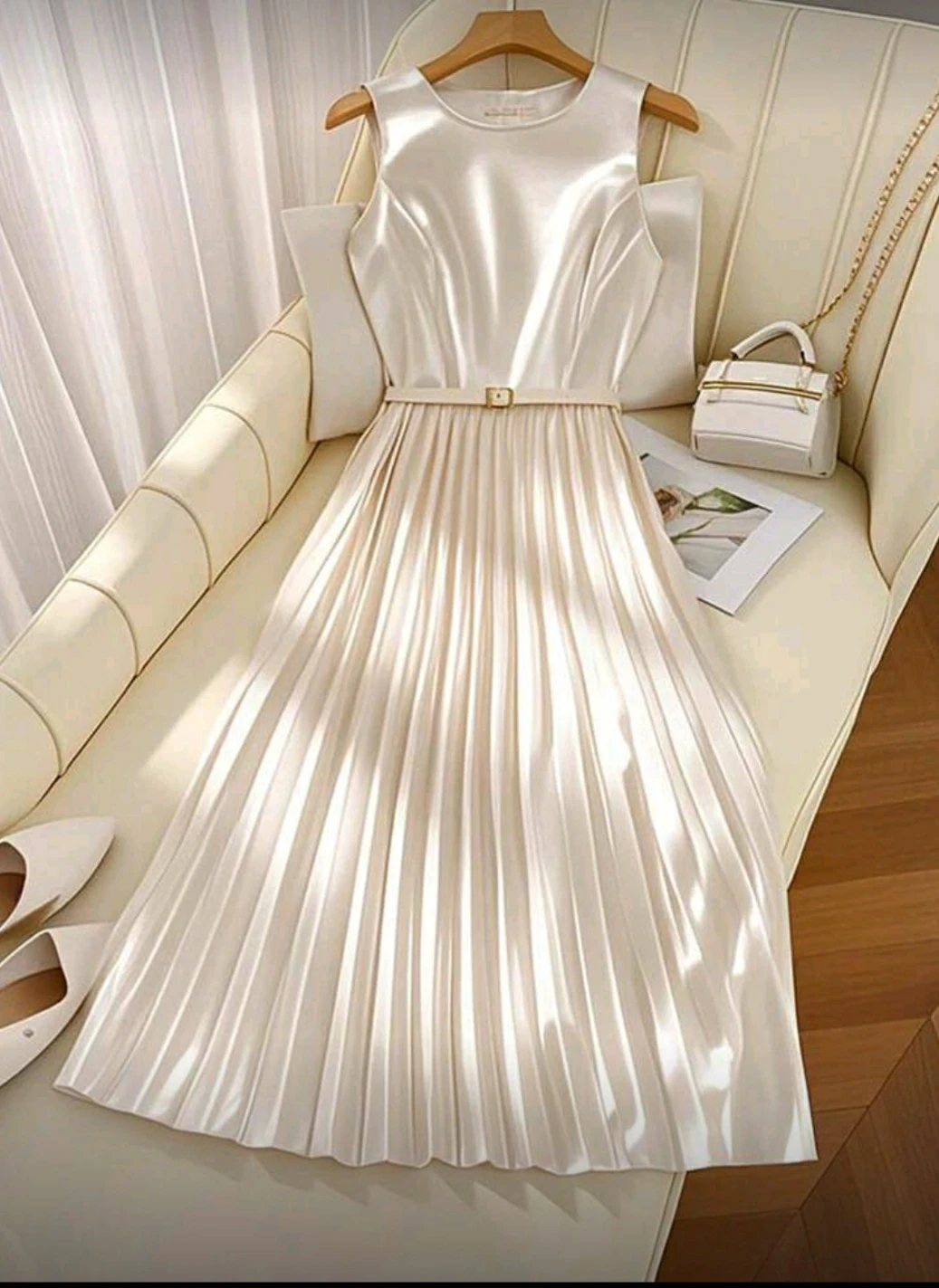 Satin Halter Neck Pleated Dress