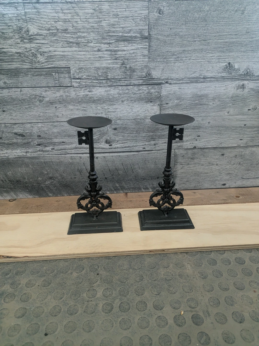 Pair of Black Metal Candle Holders