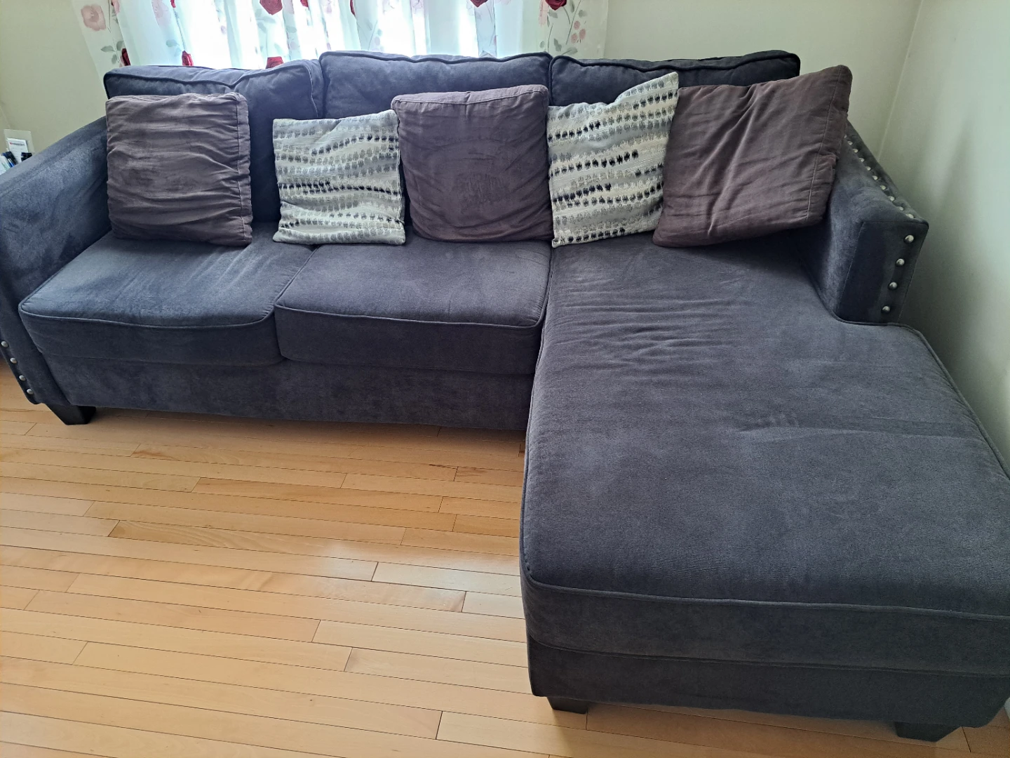 Dark Brown Sectional Sofa with Pillows