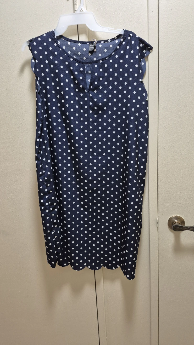 SHEIN Navy Polka Dot Dress - XL
