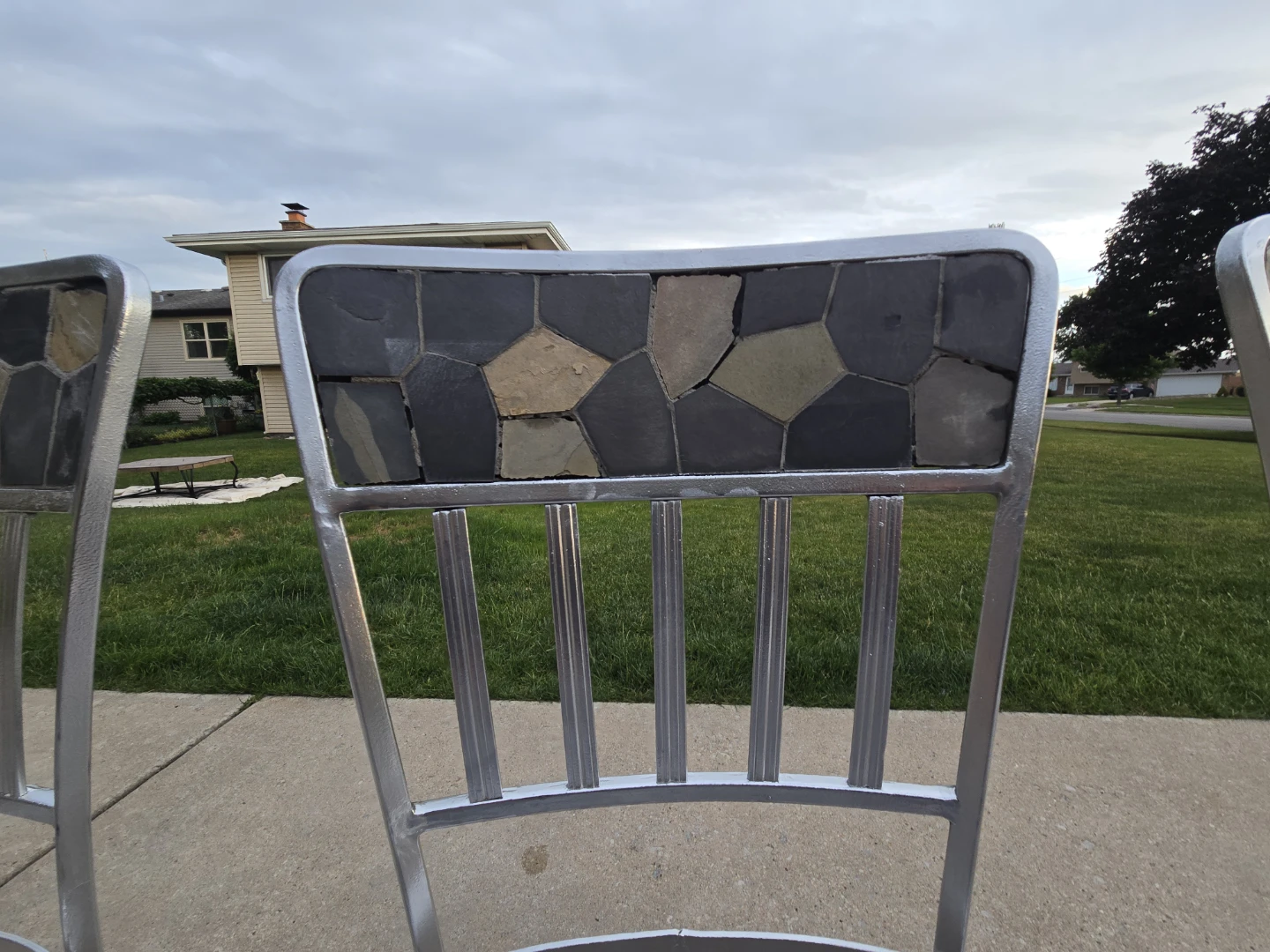 Set of 3 Metal Bar Stools with Stone Backs - photo 2