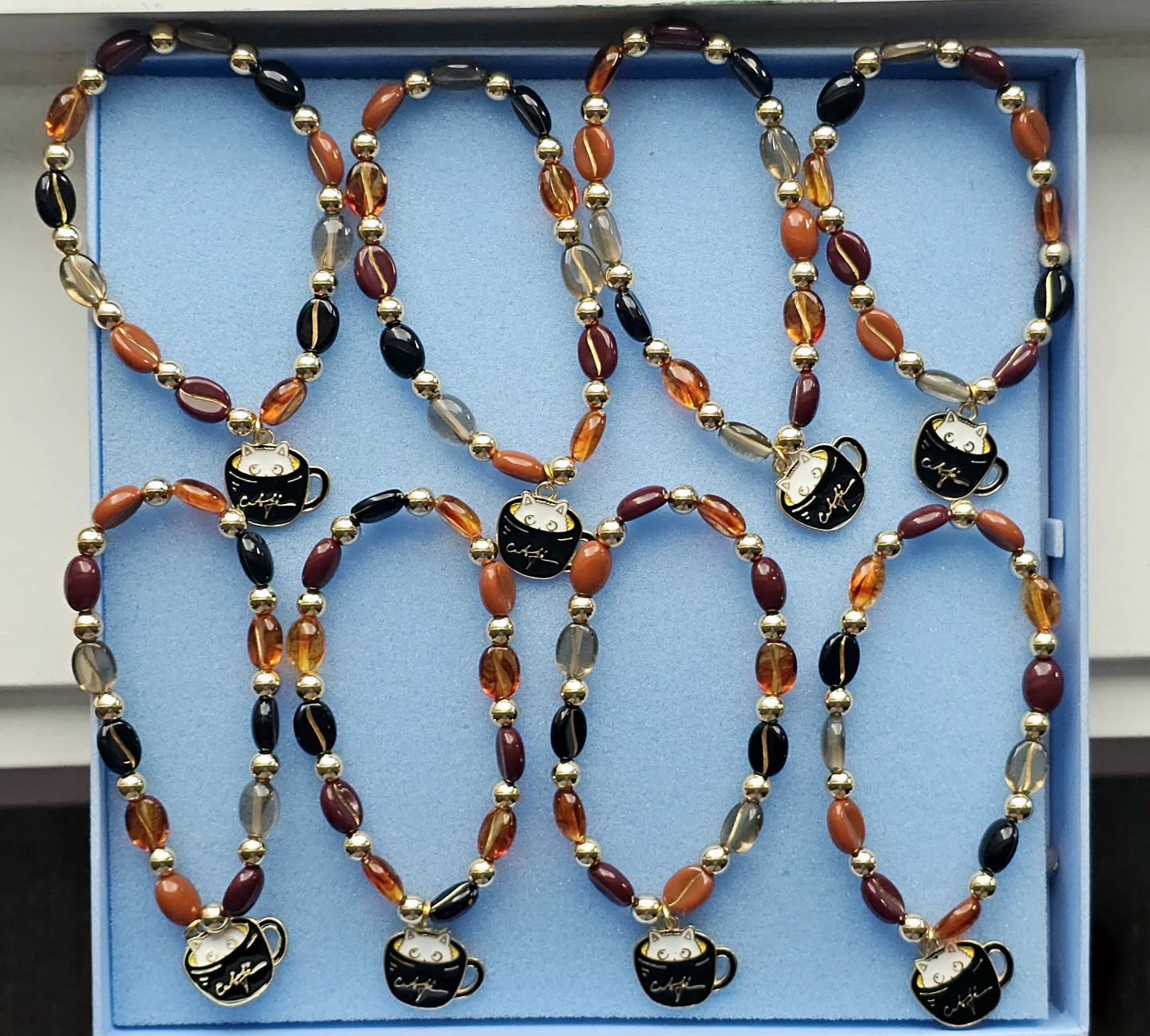 Coffee Bean Beaded Bracelet with Cat Cafe Charm - photo 3