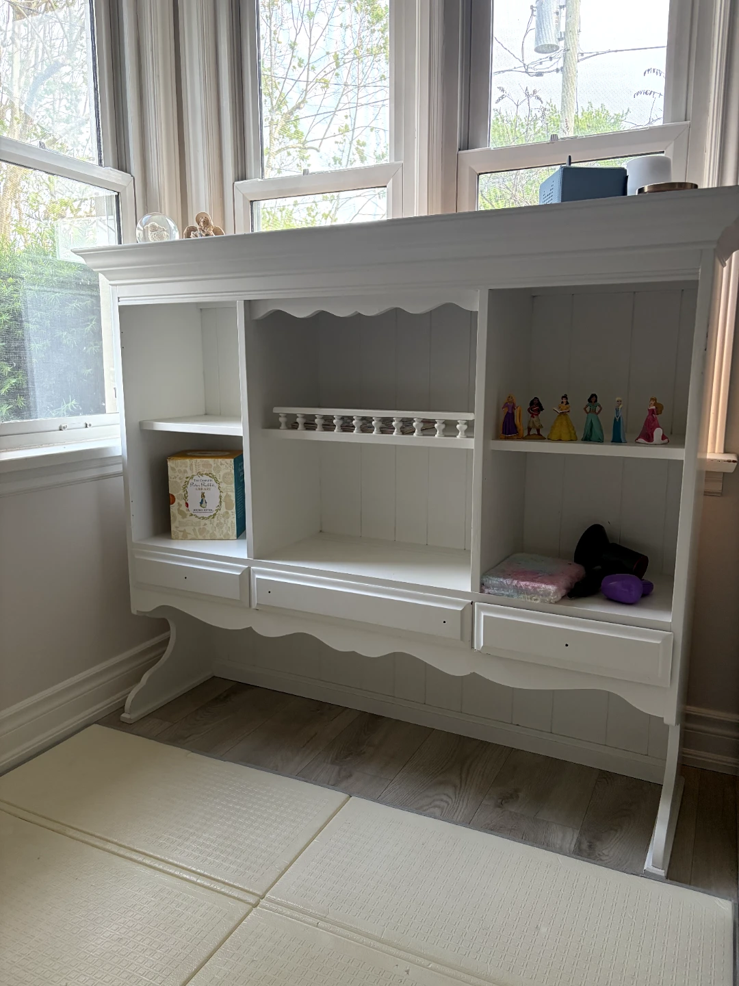White Hutch with Shelves and Drawers
