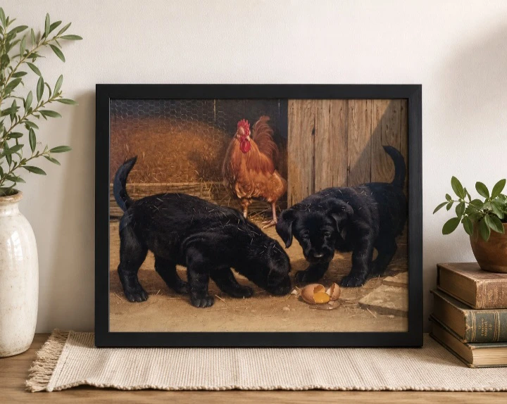 Framed Art  - Puppies and Rooster - photo 2