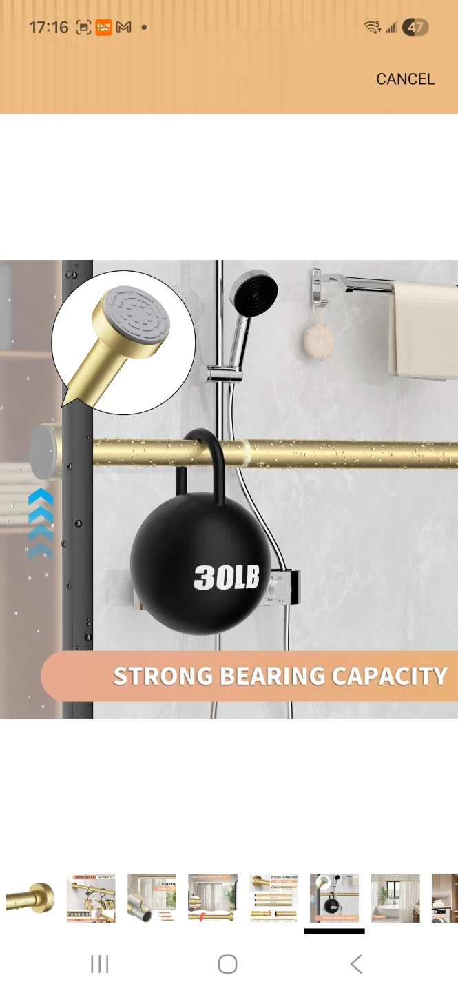 NEW Spring Tension Shower Curtain Rod 34-66 Inches Steel