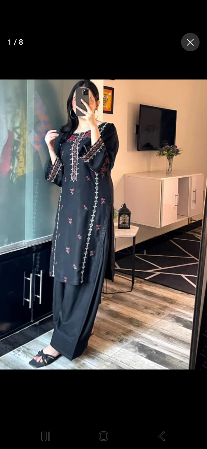 Black Embroidered Kurti with Pants