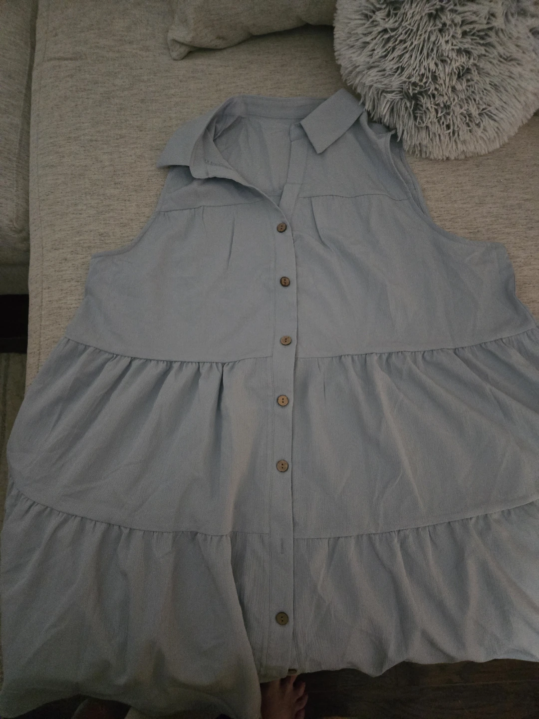 SHEIN CURVE Sleeveless Tiered Shirt Dress - Light Blue