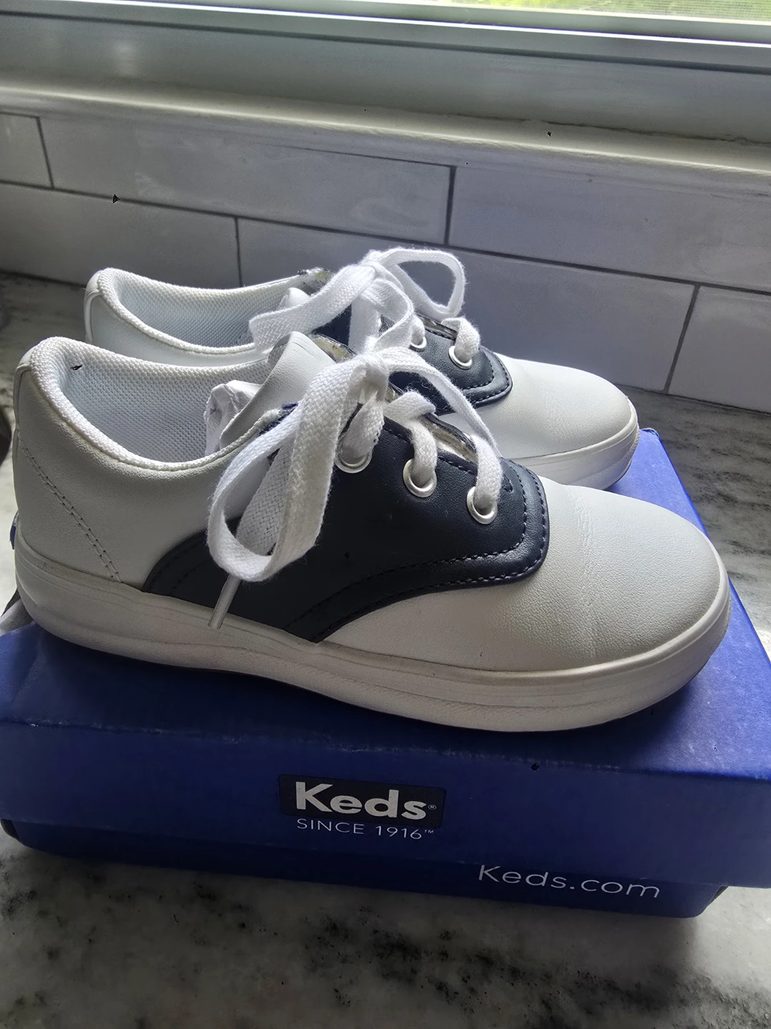 Keds Kids Shoes White/Navy Leather Lace-Up Sneakers - photo 3