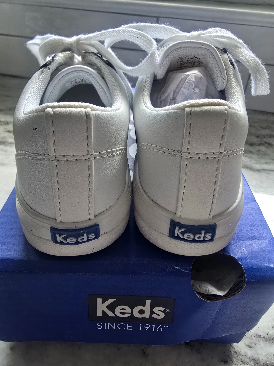 Keds Kids Shoes White/Navy Leather Lace-Up Sneakers - photo 5