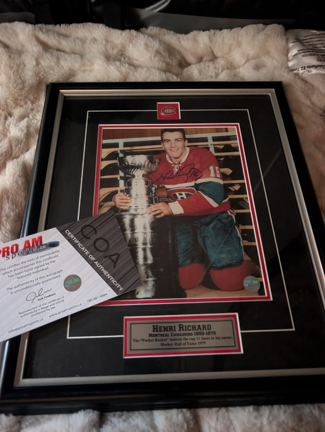 Henri Richard Framed Autographed Photo with Stanley Cup - photo 2