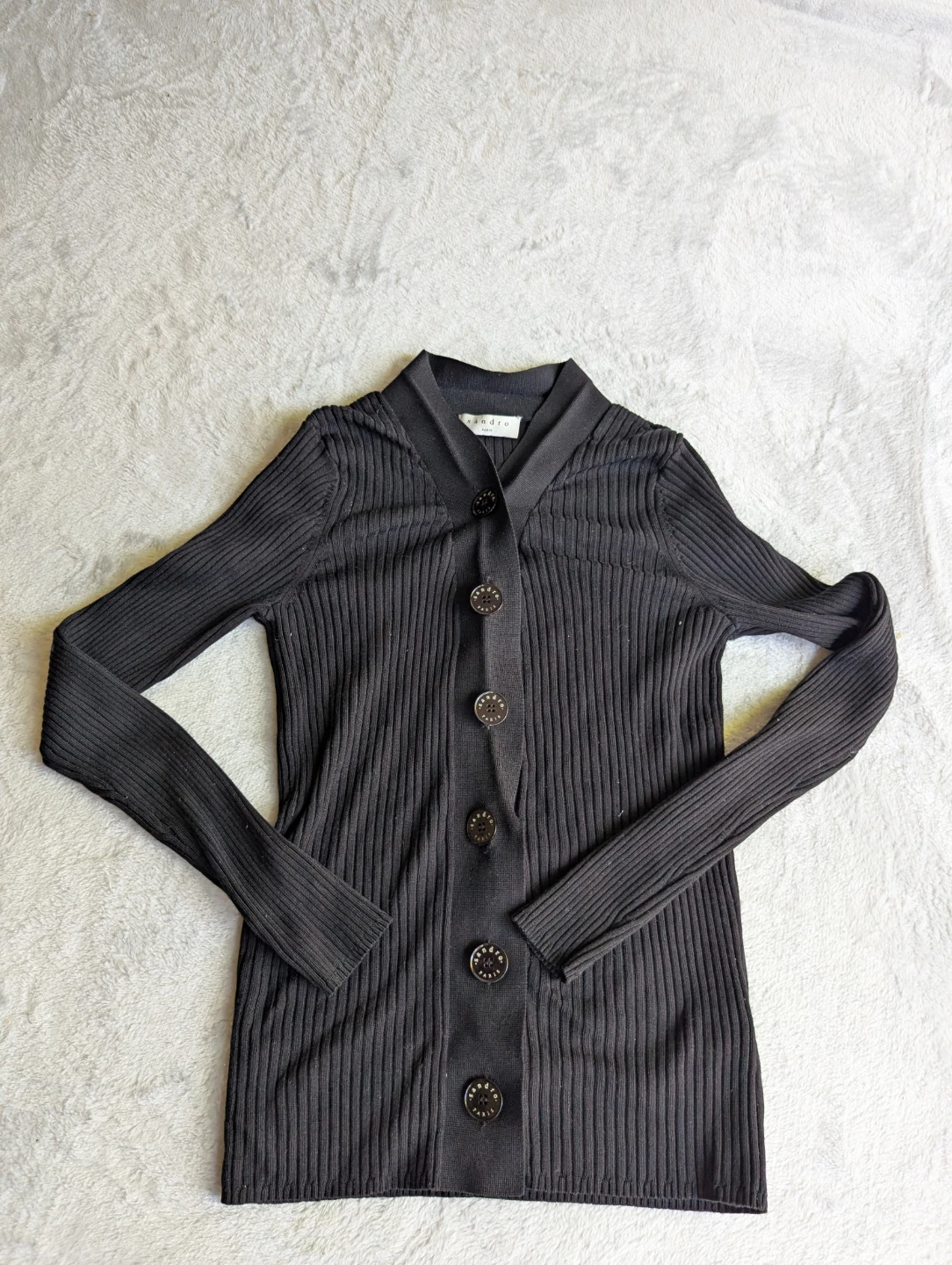 ⚽⚽Sandro Paris Black Ribbed Button-Up Cardigan