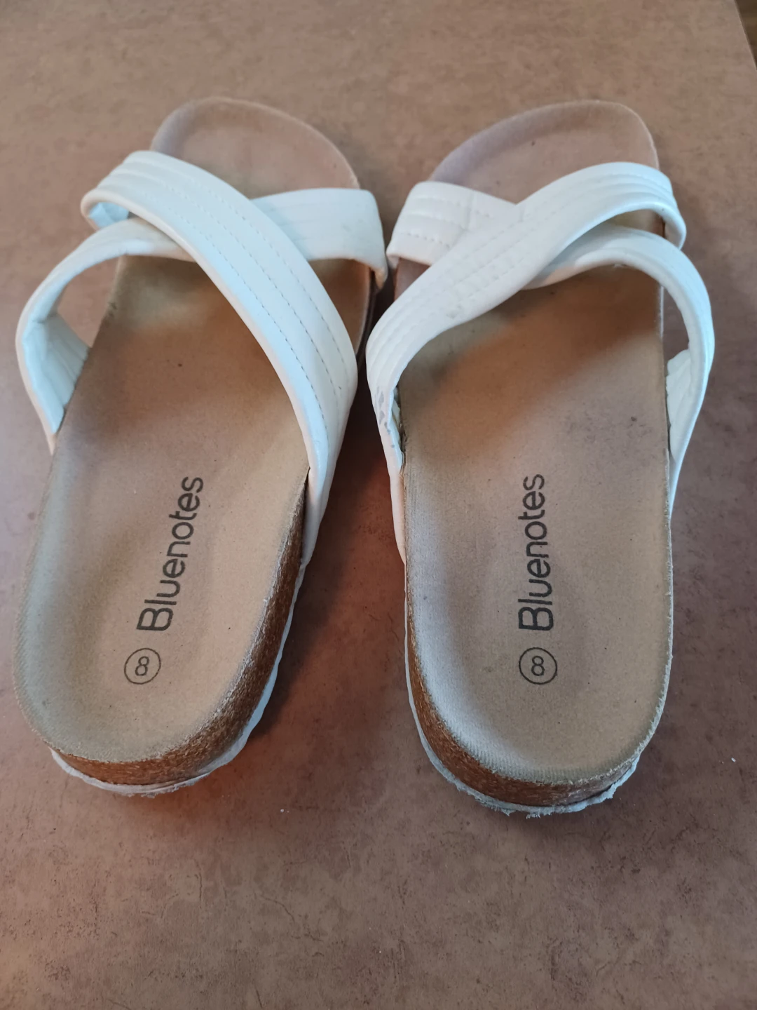 Bluenotes White Cork Slides Size 8
