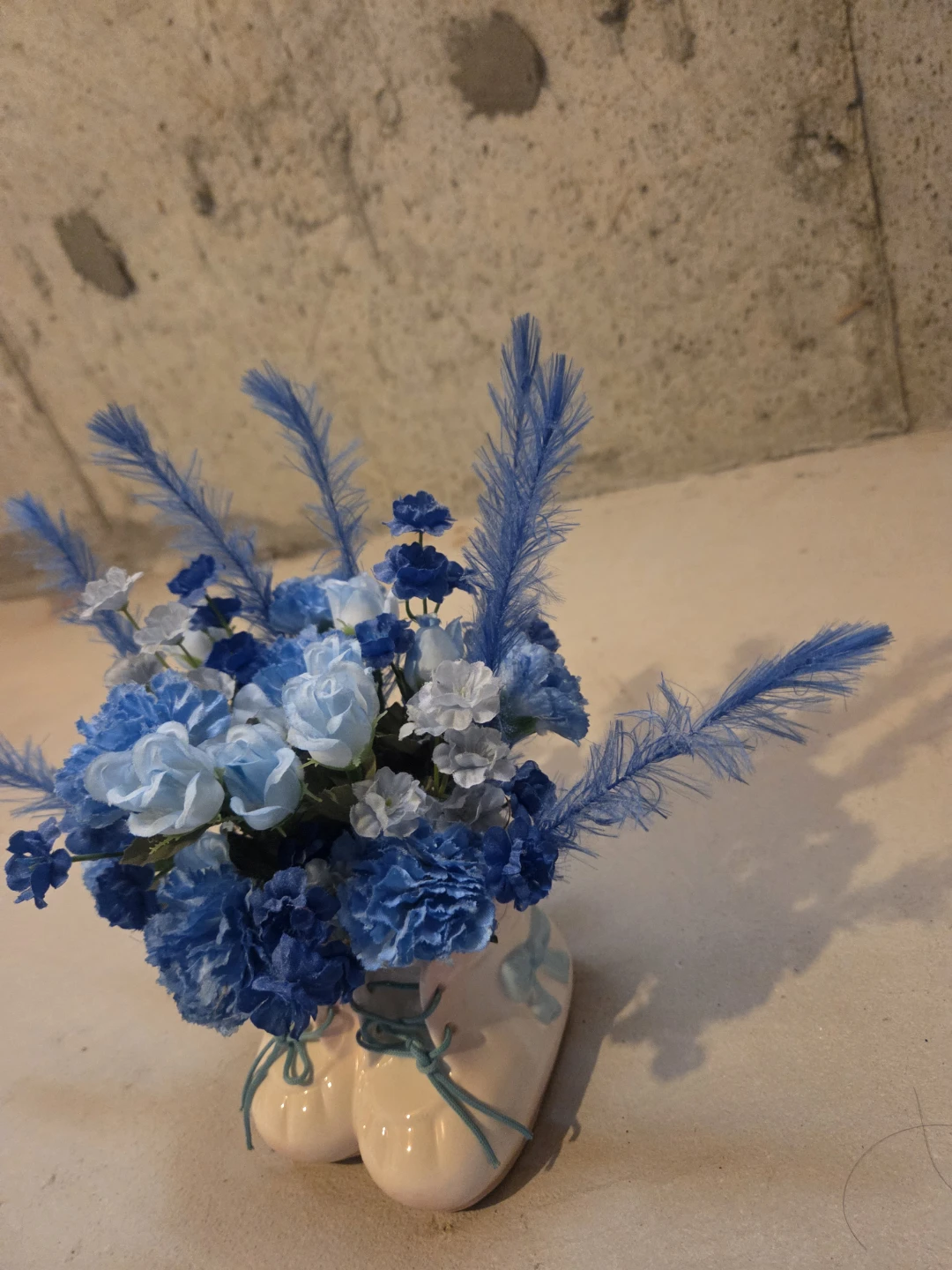 Blue Floral Arrangement in Baby Bootie Vase - photo 2
