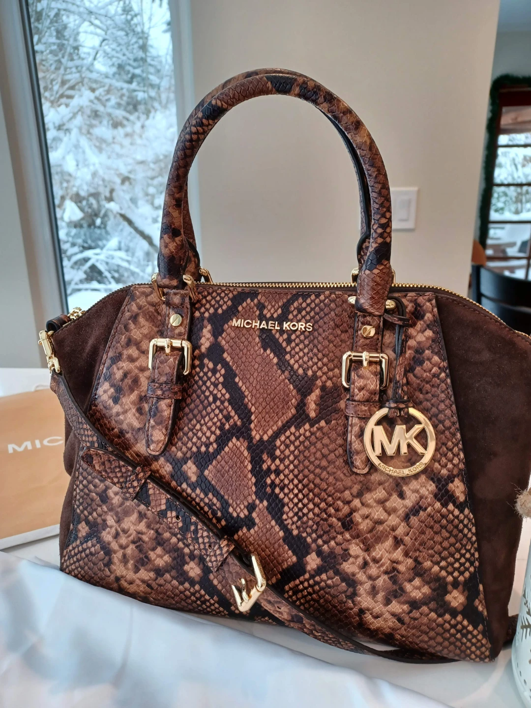 Michael Kors Snake Print Satchel Handbag