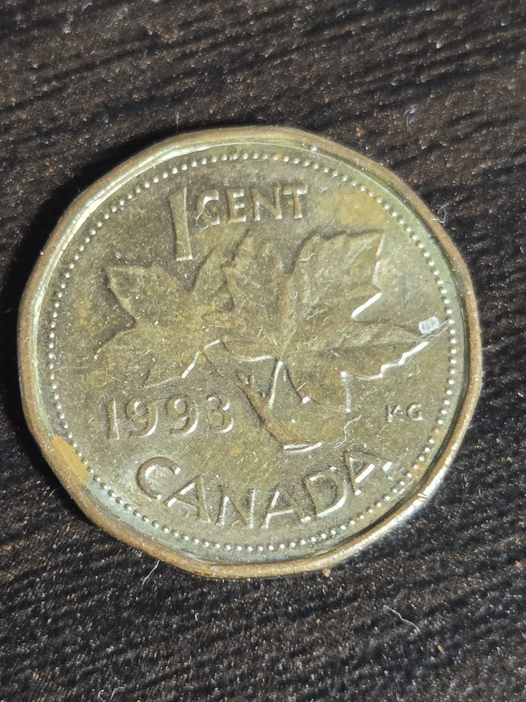 1993 Canadian 1 Cent Coin gold color