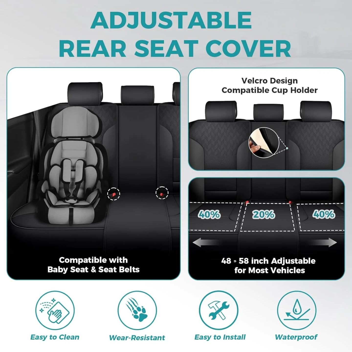 Black Car Seat Covers Full Set - Breathable Faux Leather - photo 2