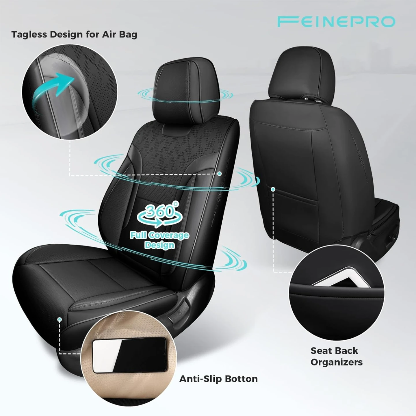 Black Car Seat Covers Full Set - Breathable Faux Leather - photo 5