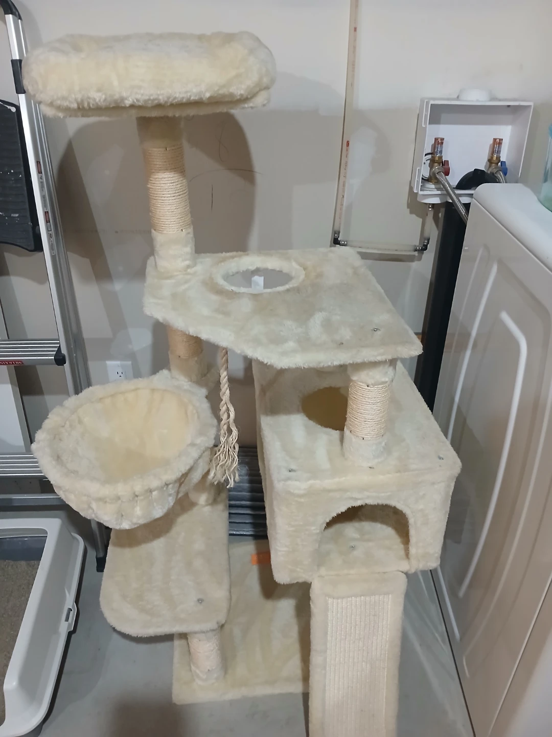 Furry Cat Tree Condo with Hanging Basket