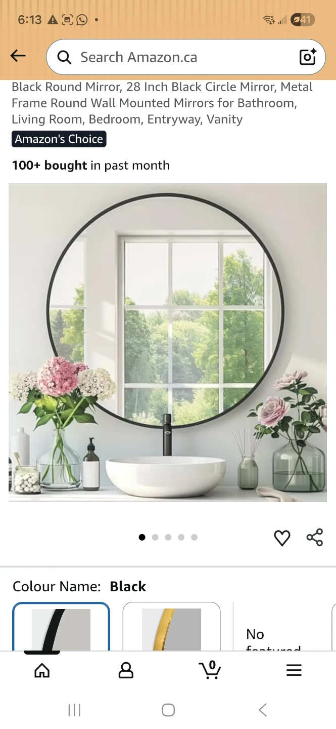 Black Round Mirror, 28 Inch Wall Mounted Mirror