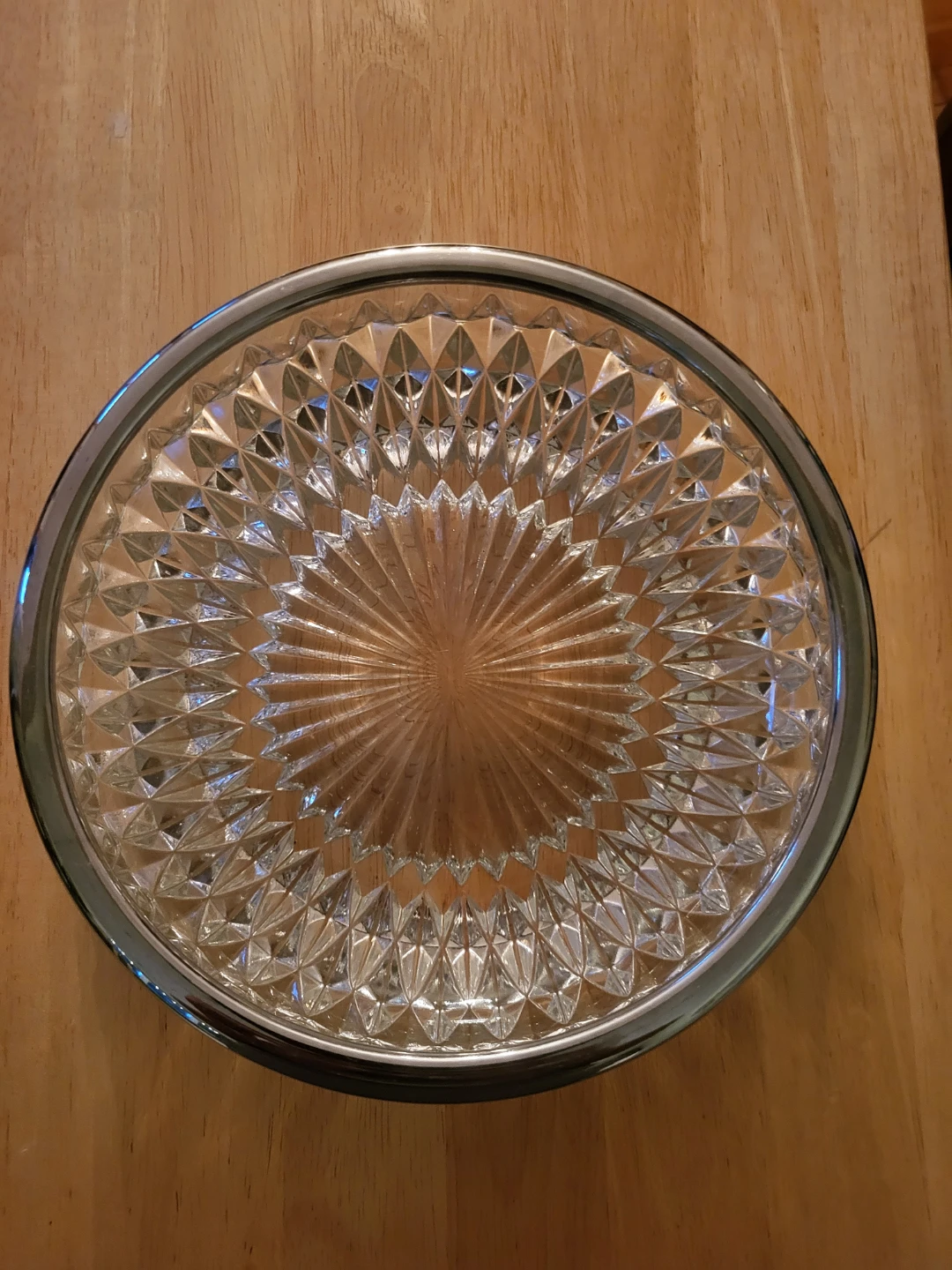 Cut Glass bowl with Silver Tone trim