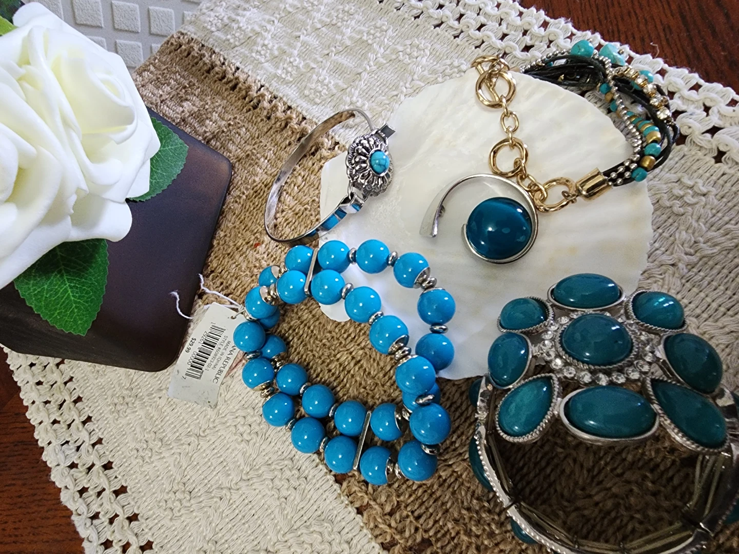 Assorted turquoise and silver tone bracelets - photo 2