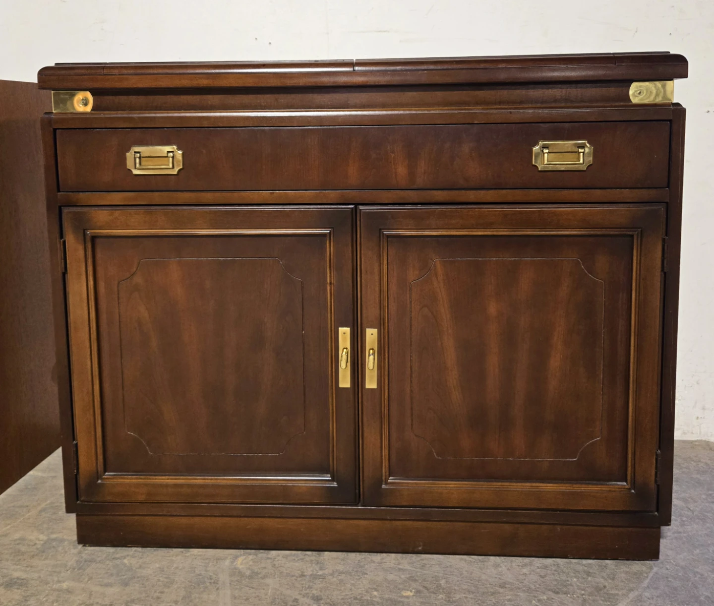 Solid Walnut Flip Top Buffet With Brass Accents On Caster Wheels - photo 3