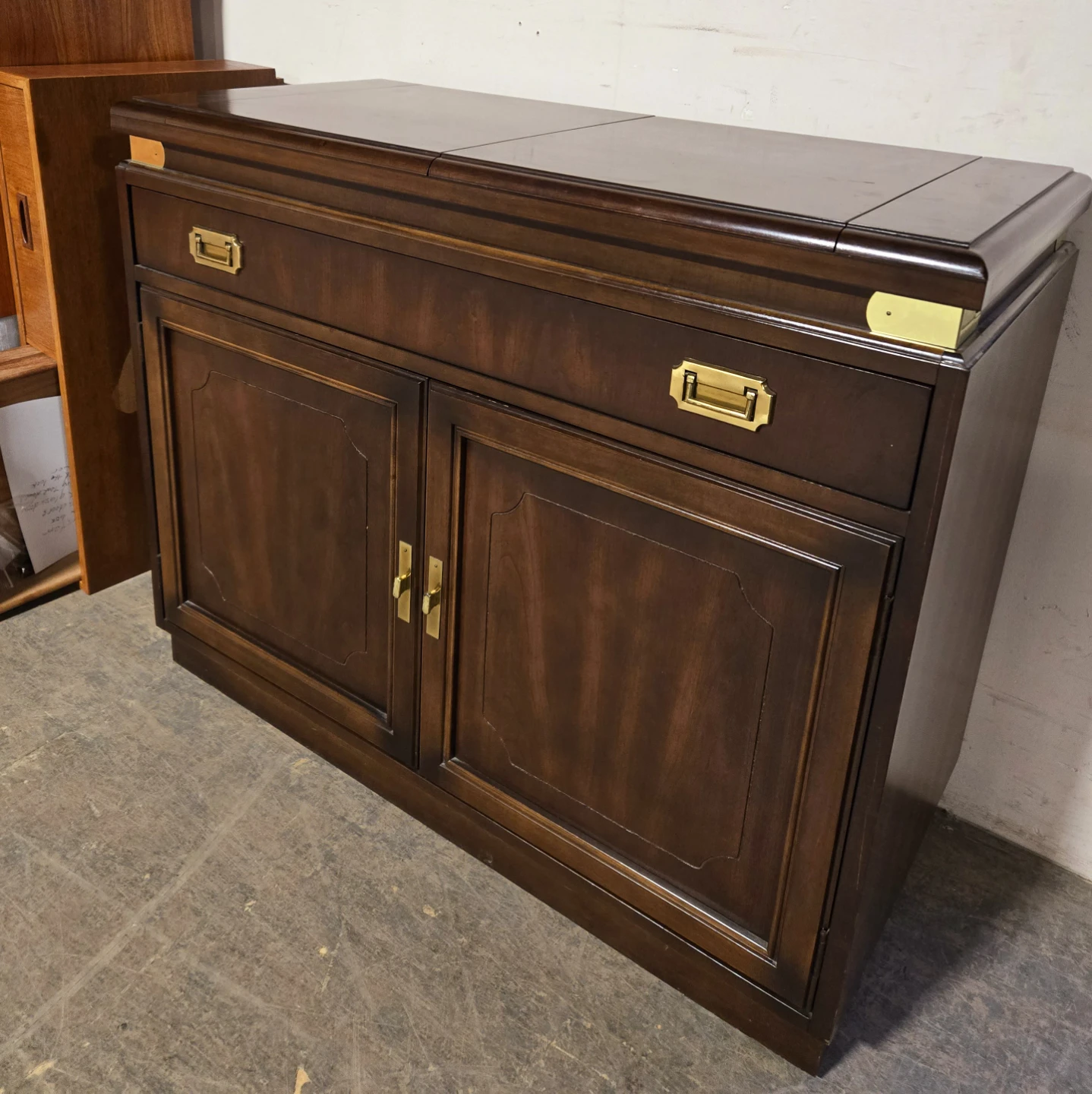 Solid Walnut Flip Top Buffet With Brass Accents On Caster Wheels - photo 5