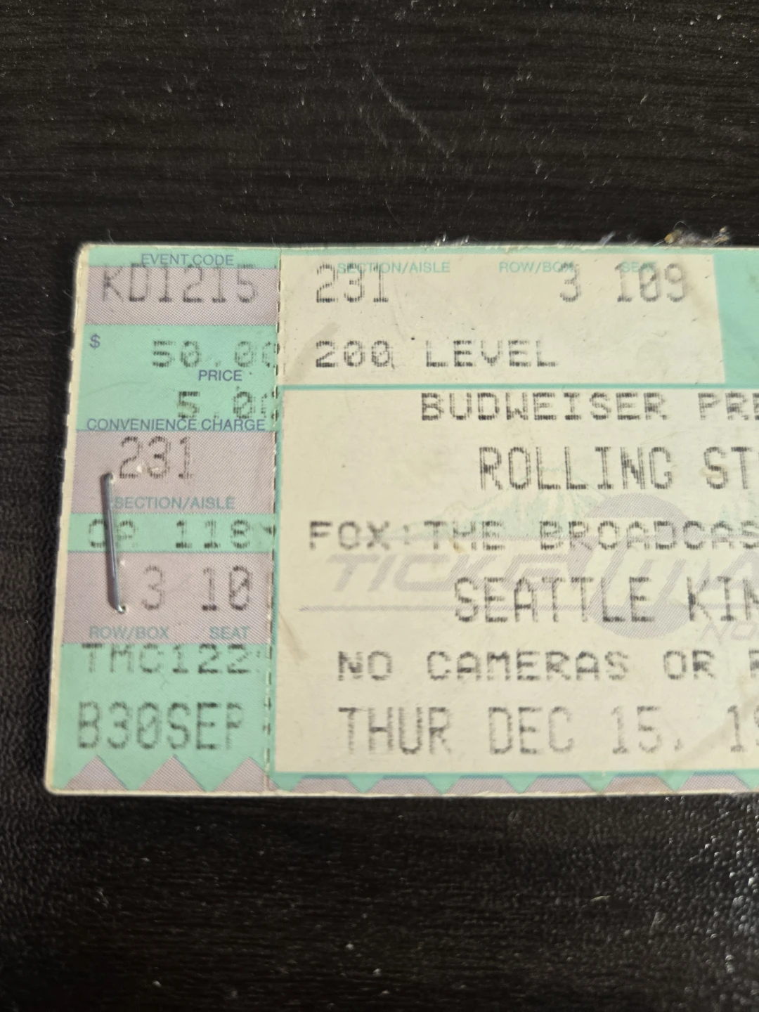 2 Rolling Stones Concert Ticket - December 15, 1994