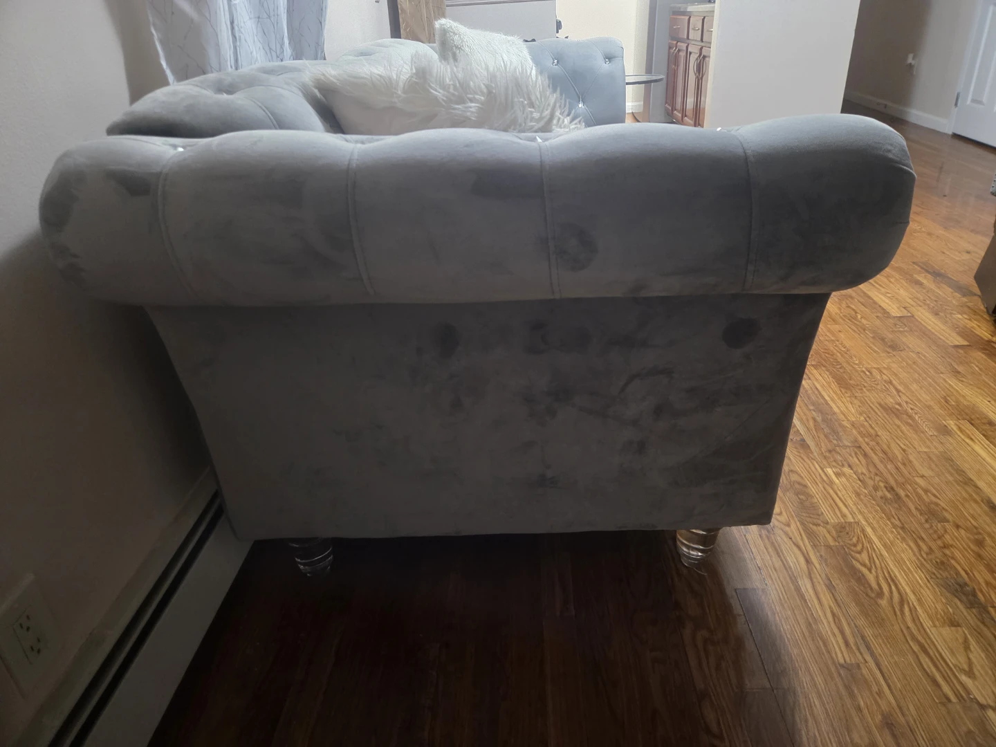 Grey Tufted Sofa with Crystal Accents - photo 2