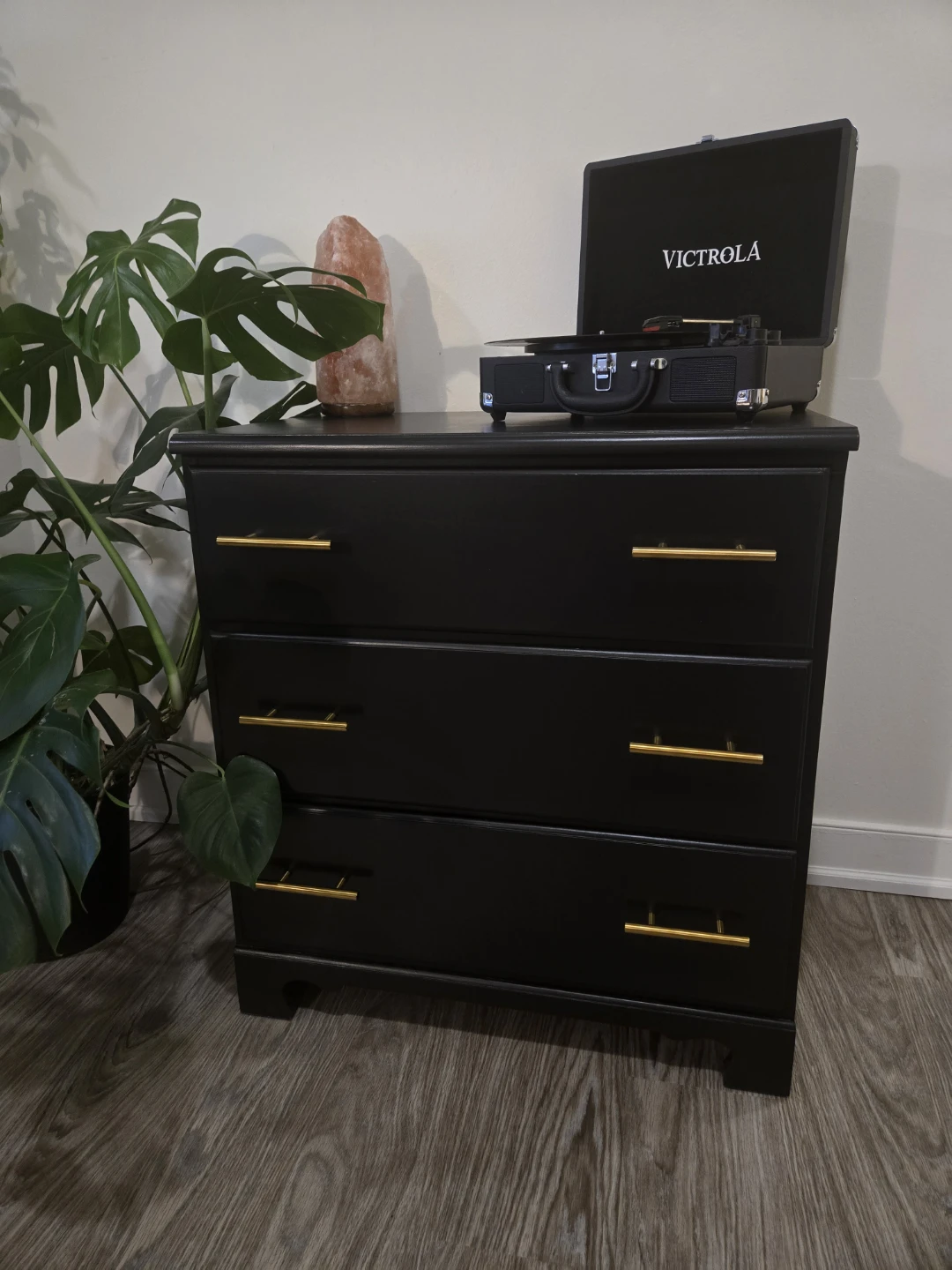 Black 3-Drawer Dresser with Gold Handles