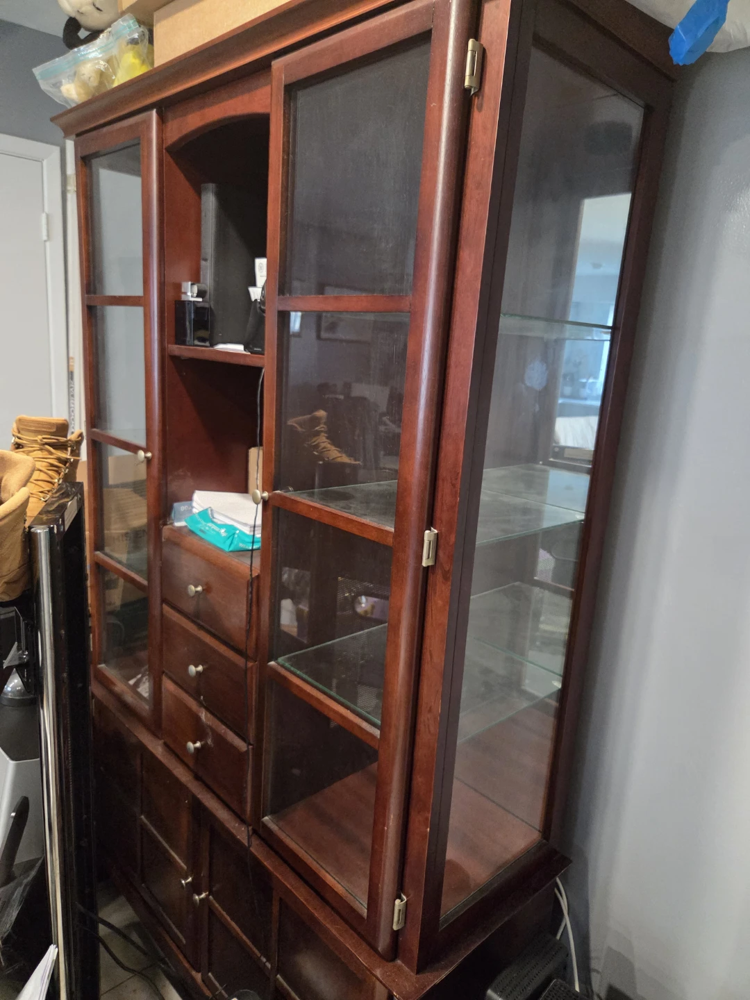 Wooden Display Cabinet with Glass Doors