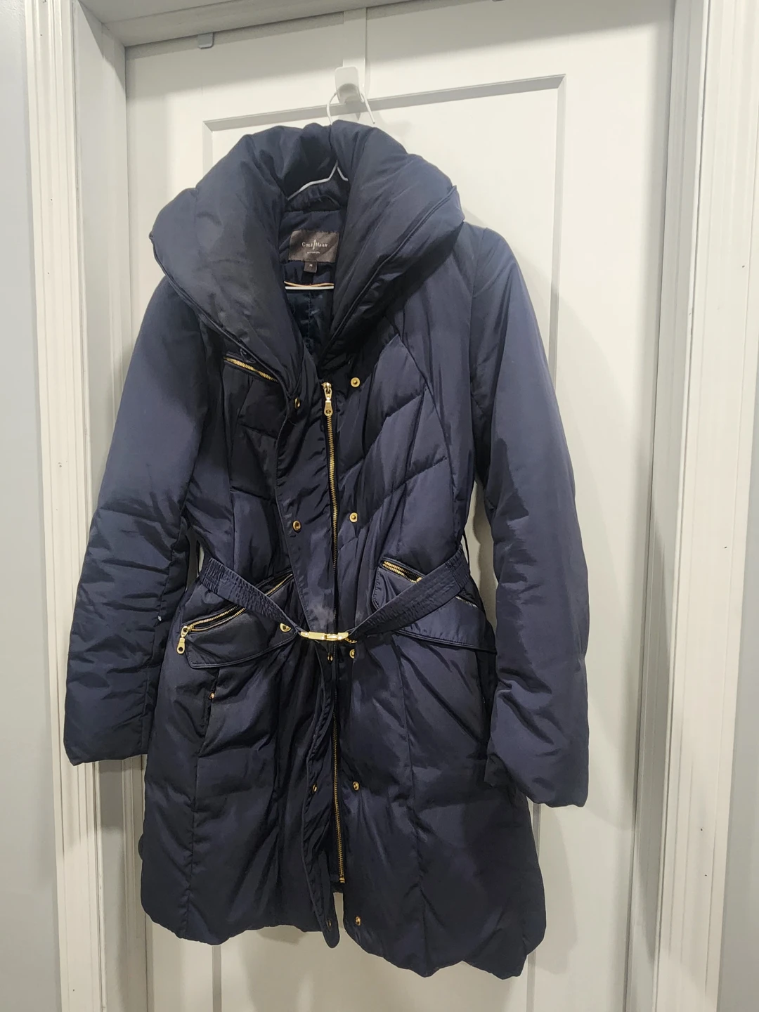 Cole Haan Navy Puffer Coat with Belt - Size M ⚽