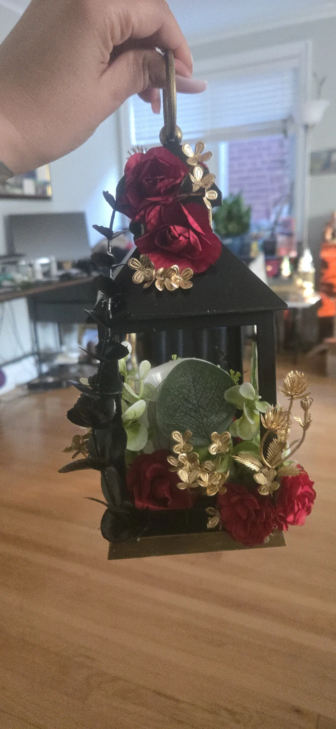 Hand Decoratated  Lantern with Faux Flowers and LED Candle - photo 4