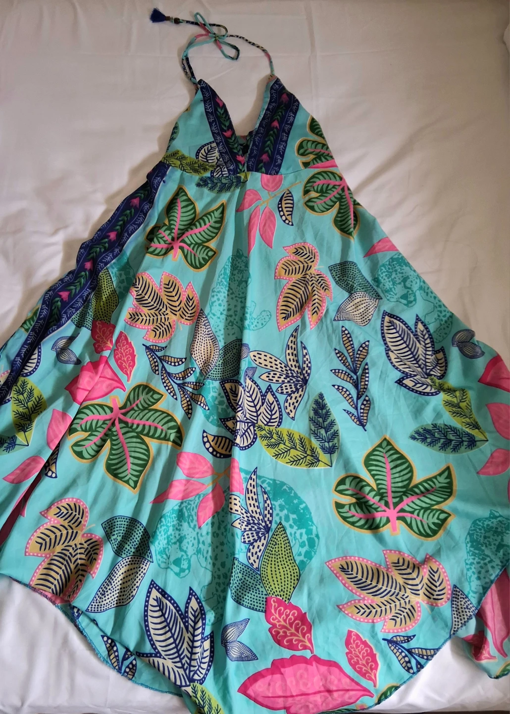 GORGEOUS BOHO MAXI TURQUOISE HALTER DRESS