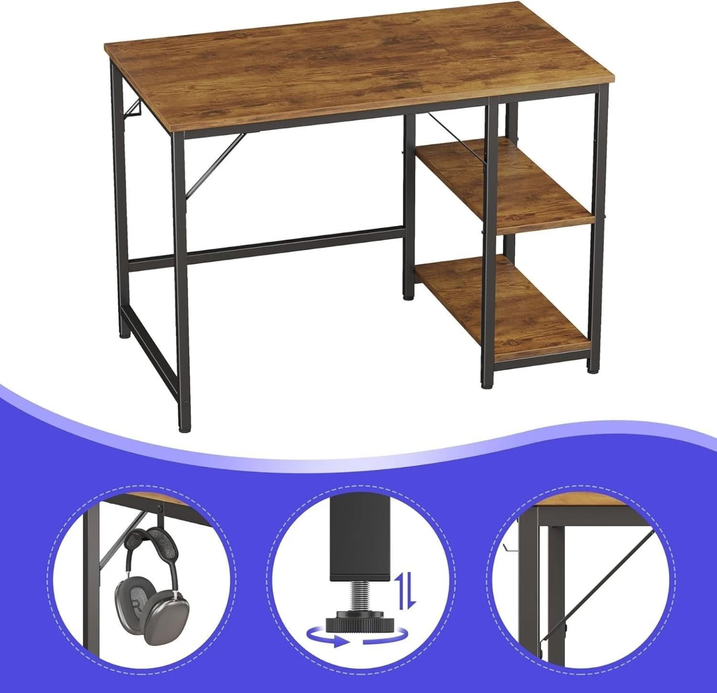 Rustic Wood and Metal Computer Desk with Shelves - photo 2
